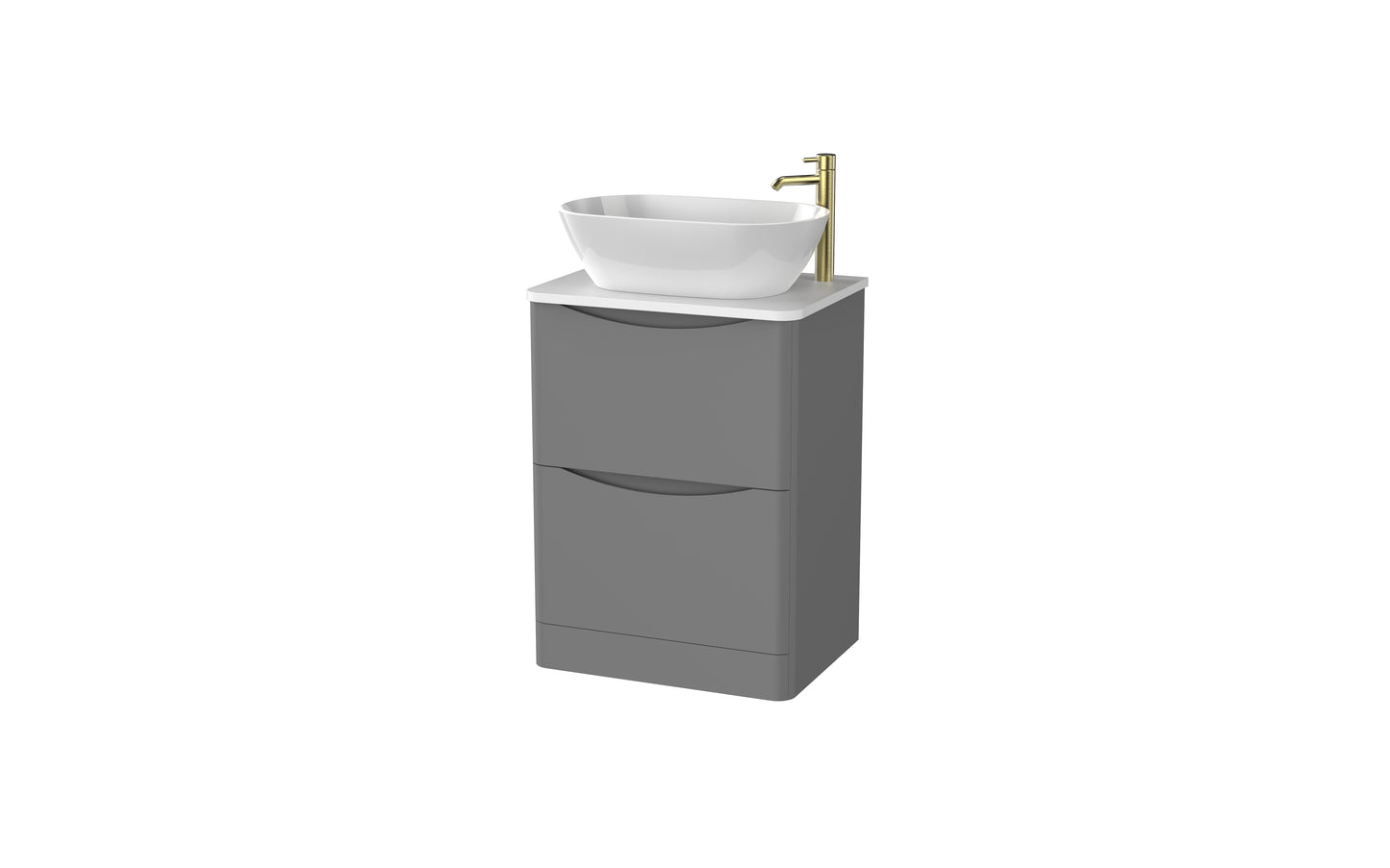 Aragon 600mm Handless Floor Cabinet with Countertop. 2 Drawer Soft Close - Dust Grey