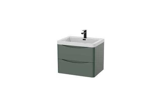 Aragon 600mm Handless Wall Hung Cabinet with Countertop. 2 Drawer Soft Close - Emerald Green