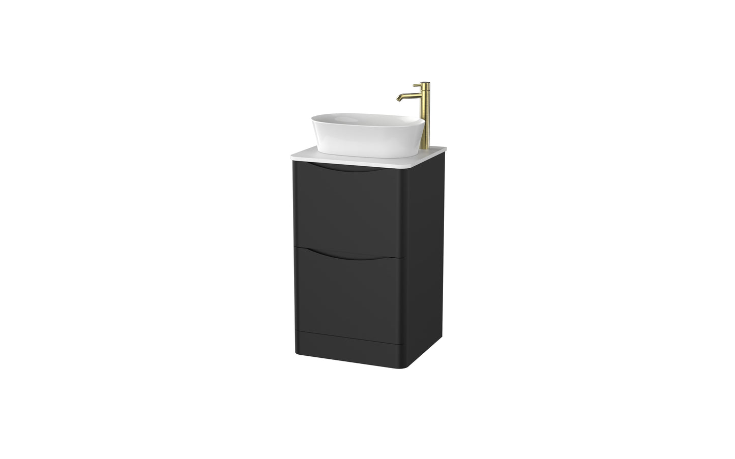 Aragon 500mm Handless Floor Cabinet with Countertop. 2 Drawer Soft Close - Matt Black