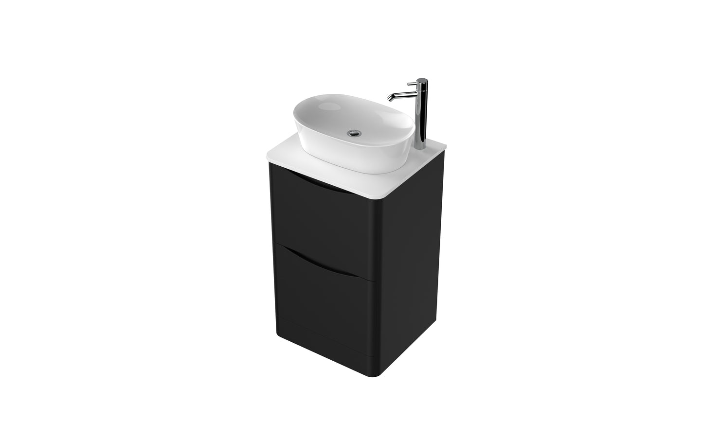 Aragon 500mm Handless Floor Cabinet with Countertop. 2 Drawer Soft Close - Matt Black