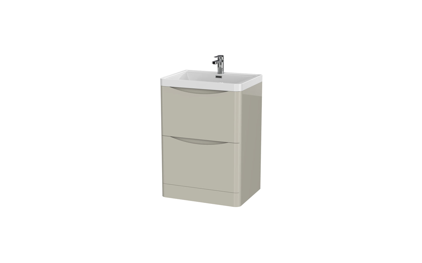 Aragon 600mm Handless Floor Cabinet with Basin. 2 Drawer Soft Close - Mushroom Gloss