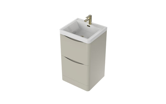 Aragon 500mm Handless Floor Cabinet with Basin. 2 Drawer Soft Close - Mushroom Gloss
