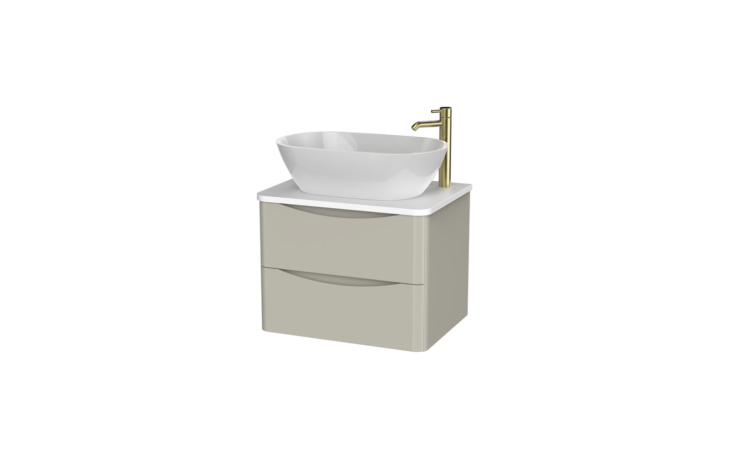 Aragon 600mm Handless Wall Hung Cabinet with Countertop. 2 Drawer Soft Close - Mushroom Gloss