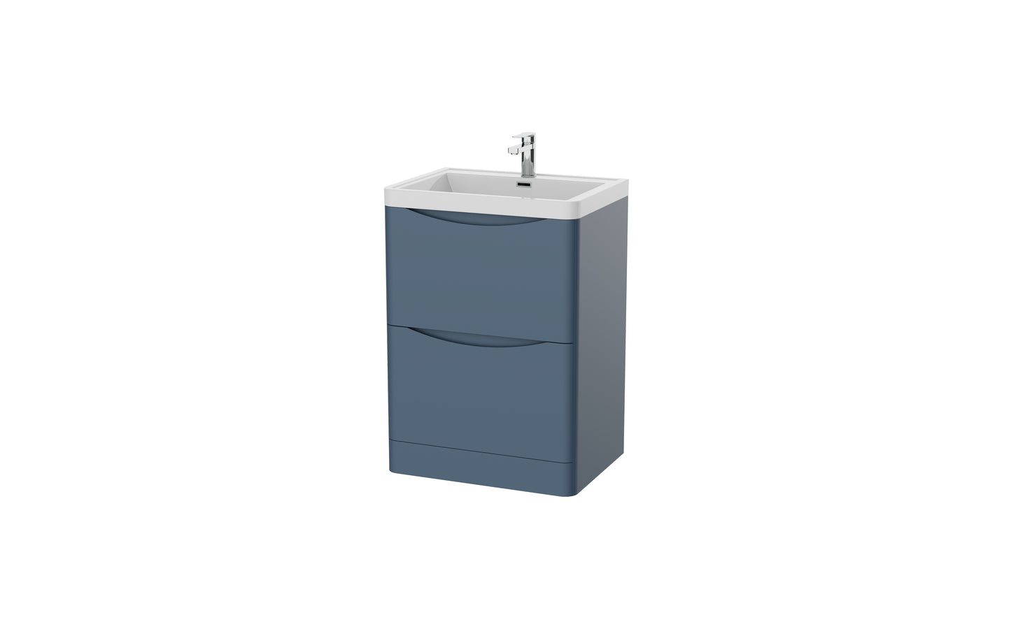 Aragon 600mm Handless Floor Cabinet with Basin. 2 Drawer Soft Close - Heritage Blue