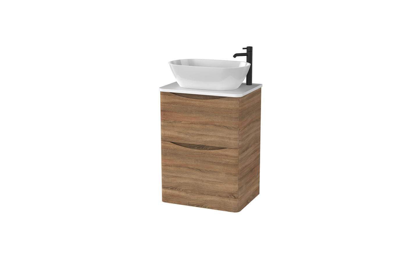 Aragon 600mm Handless Floor Cabinet with Countertop. 2 Drawer Soft Close - Driftwood Oak