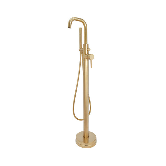 Vares-A Knurled Diamond Cut Free Standing Bathroom Bath Shower Mixer Taps - Brushed Brass