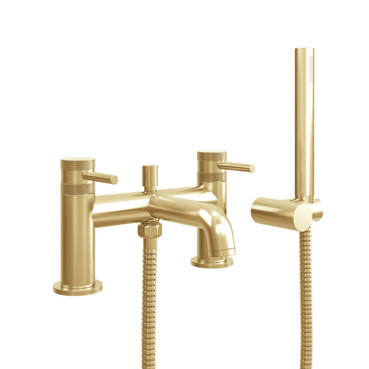 Vares-A Knurled Diamond Cut Bathroom Bath Shower Mixer Taps - Brushed Brass