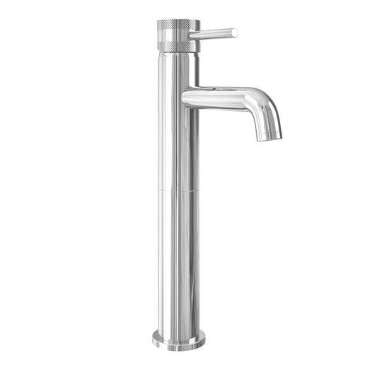 Vares-A Knurled Diamond Cut Bathroom Countertop Tall Mono Mixer Taps - Chrome