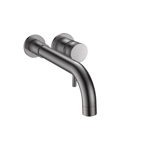 Vares-A Knurled Diamond Cut Bathroom Wall Mounted Basin Bath Filler Taps - Gun Metal Grey