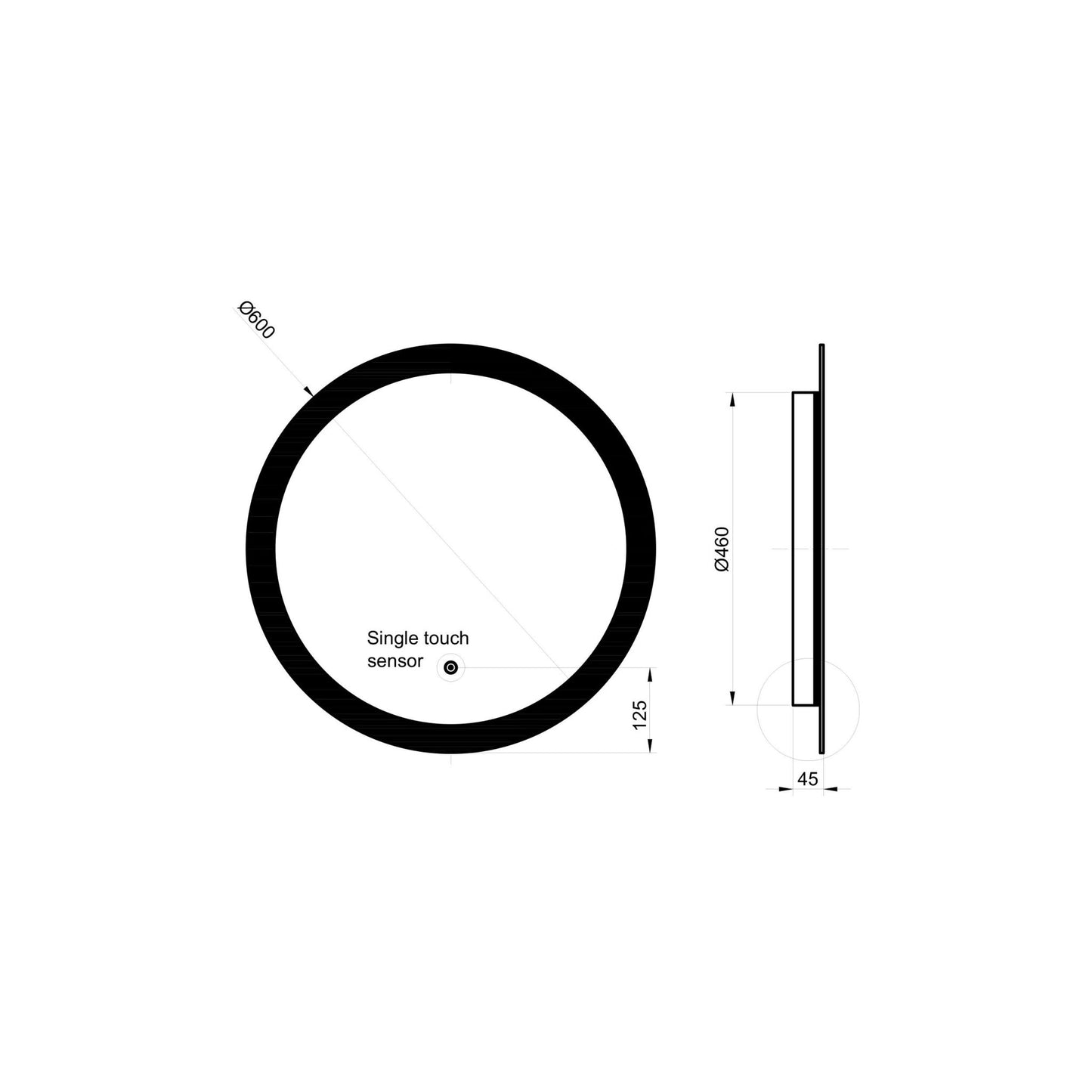 Vares-A 60cm Round LED Ambient Mirror - Frosted Edge