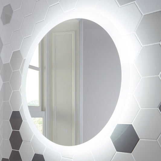 Vares-A 80cm Round LED Ambient Mirror - Frosted Edge