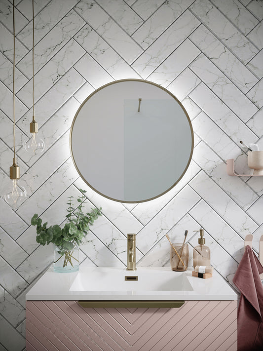 Vares-A 60cm Round LED Bathroom Mirror - Brushed Brass