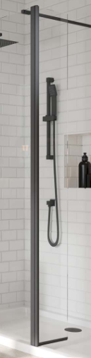 300mm 8mm Single Bathroom Wetroom Glass Flipper Panel - Black