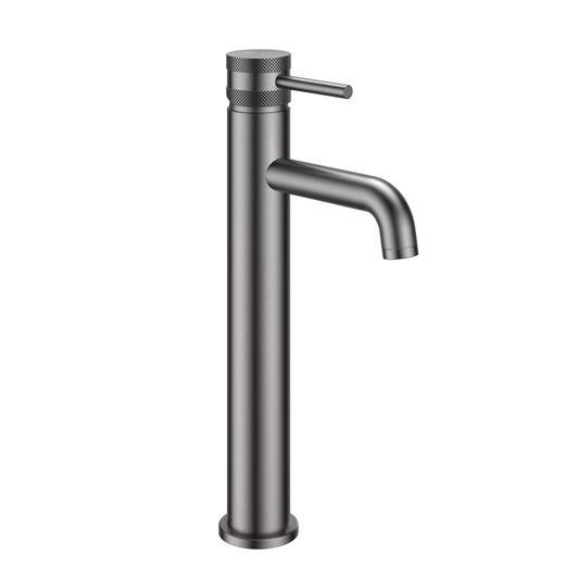 Vares-A Knurled Diamond Cut Bathroom Countertop Tall Mono Mixer Taps - Gun Metal Grey