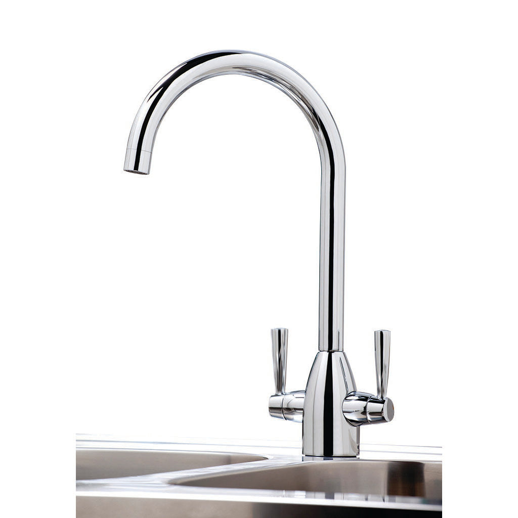 Vares-A 'Olympic' Dual Lever Swan Neck Monobloc Kitchen Sink Taps - Chrome