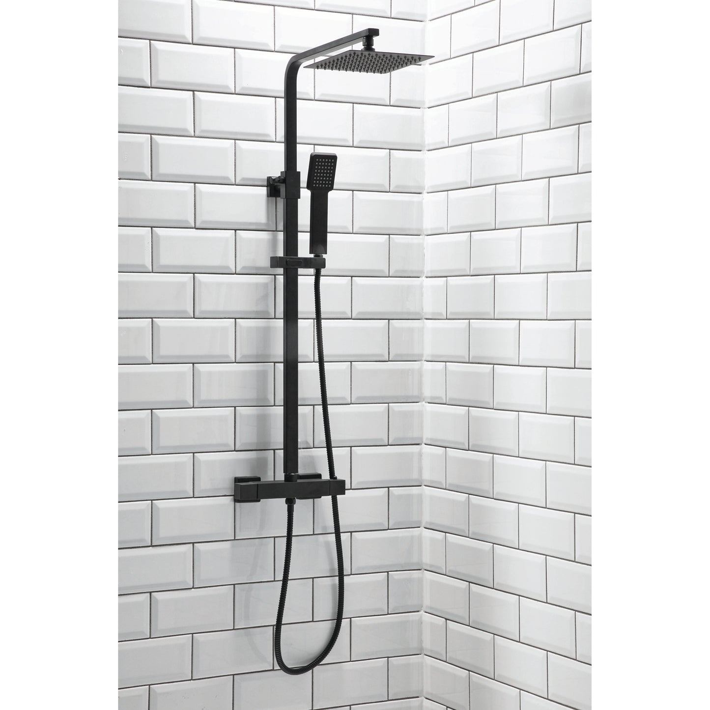 Vares-A Noire Square Exposed Dual Head Exposed Shower with Ridge Riser - Black