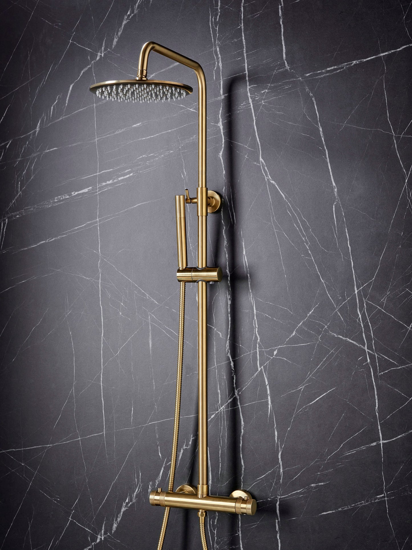 Vares-A Desire Round Exposed Dual Head Exposed Shower with Ridge Riser - Brushed Brass, Black or Chrome