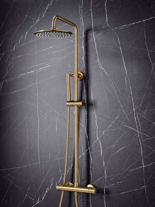 Vares-A Desire Round Exposed Dual Head Exposed Shower with Ridge Riser - Brushed Brass, Black or Chrome