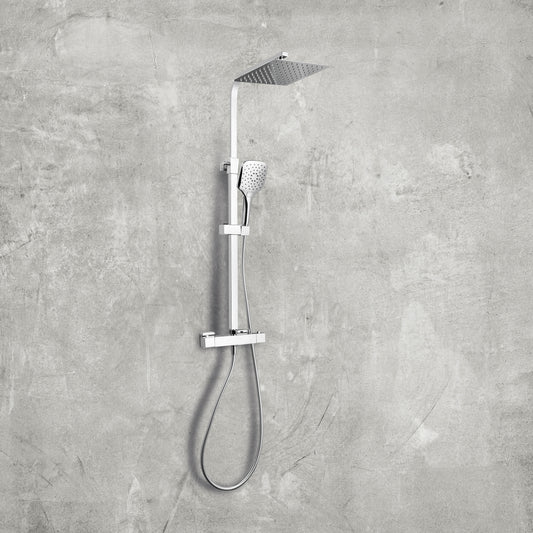 Vares-A Cool Touch Square Exposed Dual Head Exposed Shower with Ridge Riser - Chrome