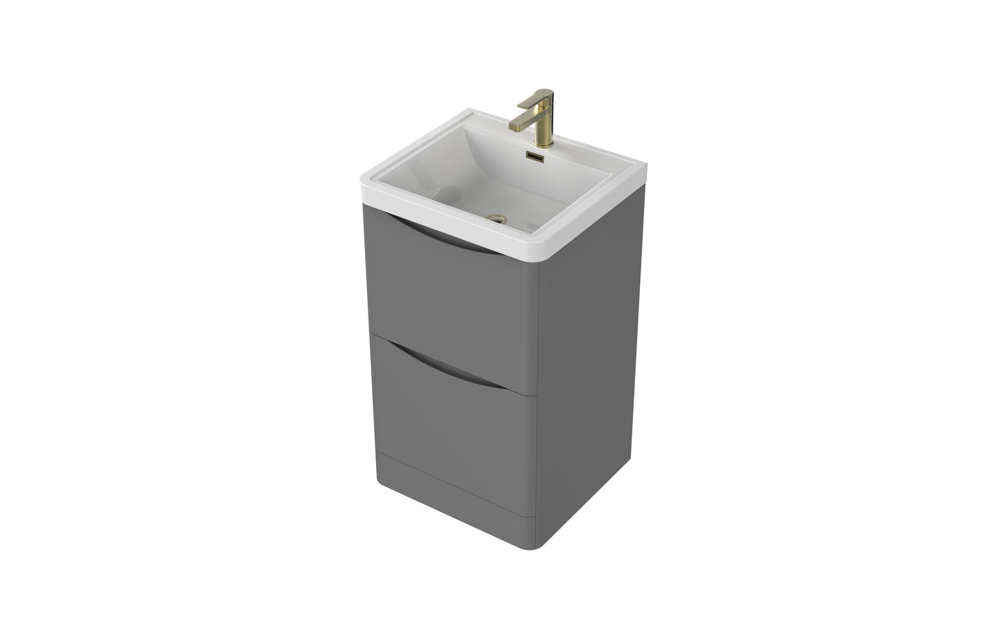 Aragon 500mm Handless Floor Cabinet with Basin. 2 Drawer Soft Close - Dust Grey