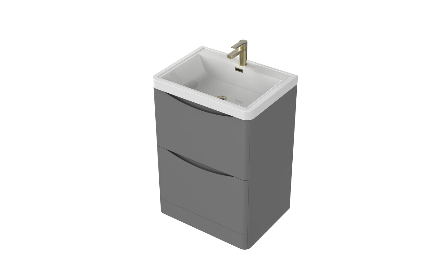 Aragon 600mm Handless Floor Cabinet with Basin. 2 Drawer Soft Close - Dust Grey