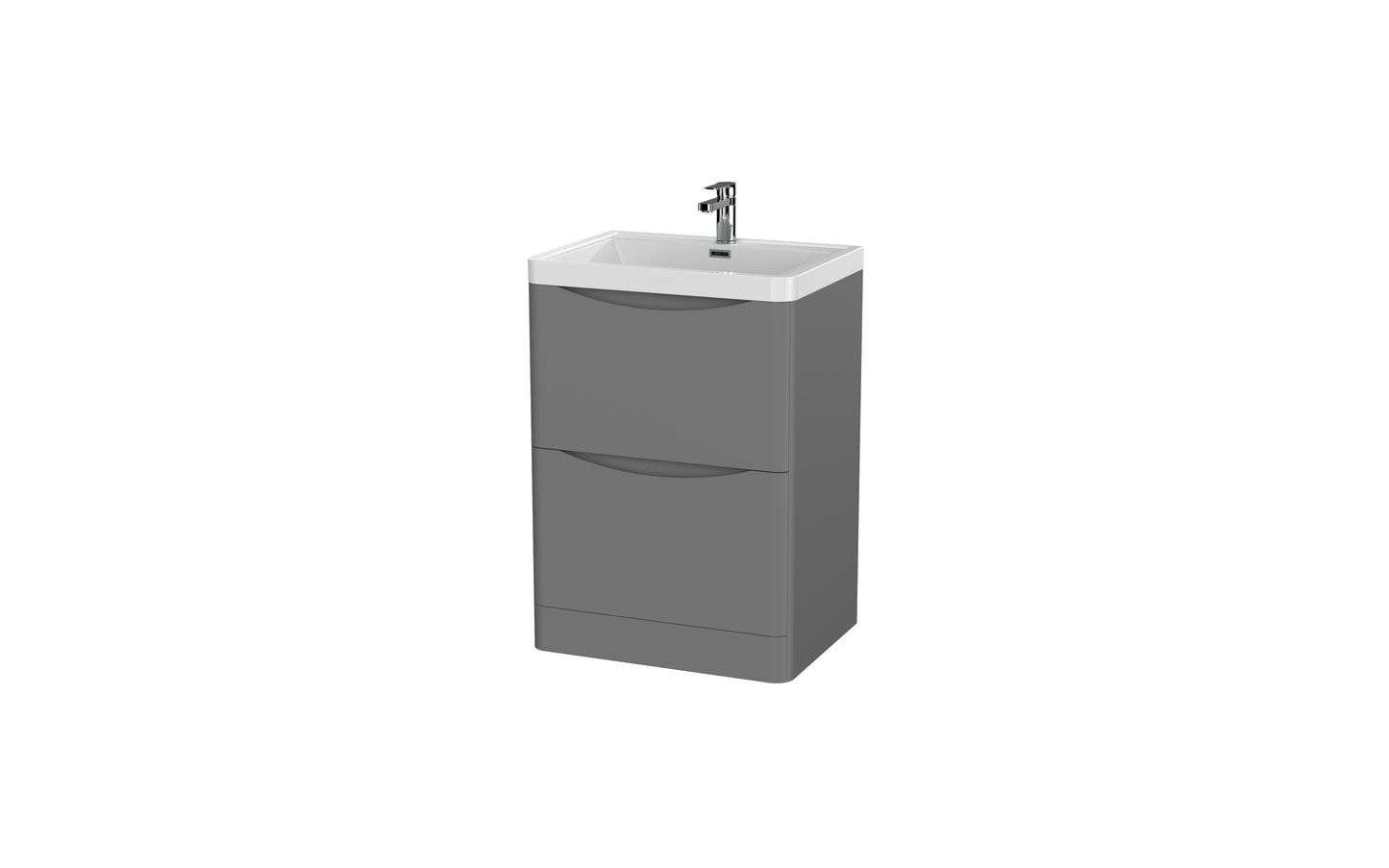 Aragon 600mm Handless Floor Cabinet with Basin. 2 Drawer Soft Close - Dust Grey
