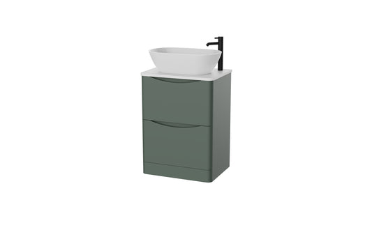 Aragon 600mm Handless Floor Cabinet with Countertop. 2 Drawer Soft Close - Emerald Green