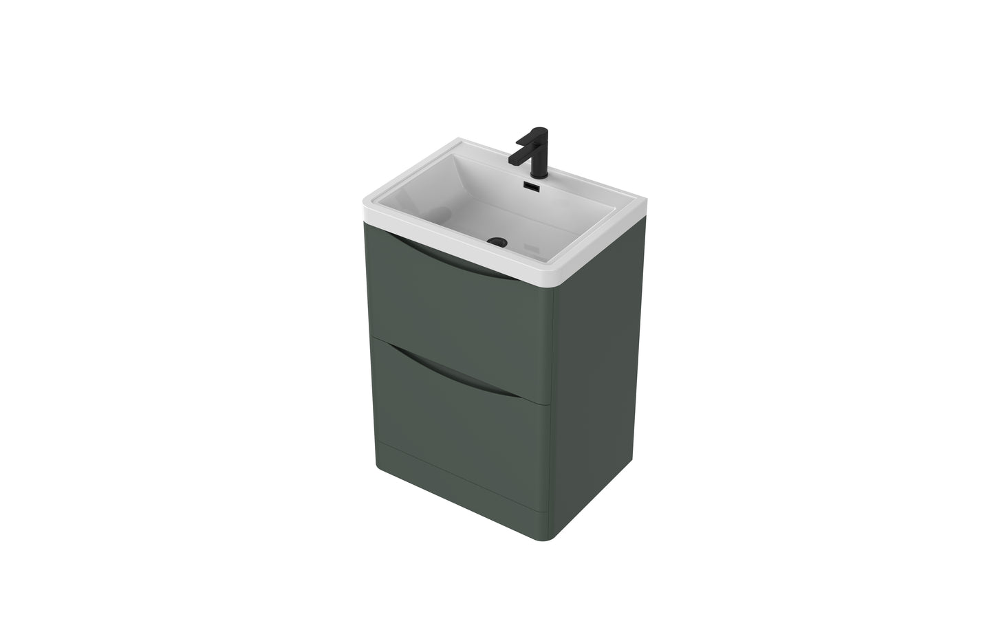 Aragon 600mm Handless Floor Cabinet with Basin. 2 Drawer Soft Close - Emerald Green