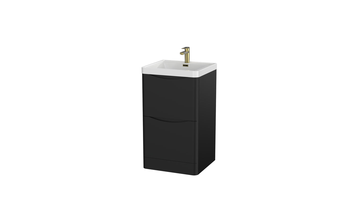 Aragon 500mm Handless Floor Cabinet with Basin. 2 Drawer Soft Close - Matt Black