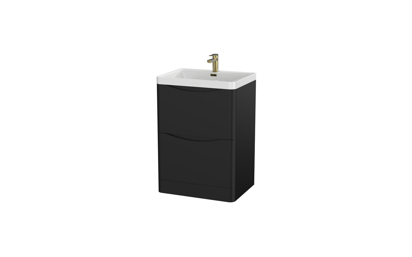 Aragon 600mm Handless Floor Cabinet with Basin. 2 Drawer Soft Close - Matt Black