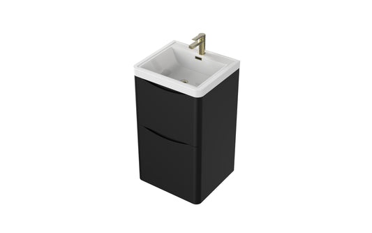 Aragon 500mm Handless Floor Cabinet with Basin. 2 Drawer Soft Close - Matt Black