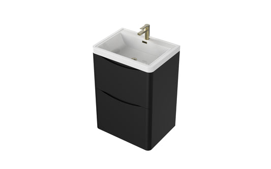 Aragon 600mm Handless Floor Cabinet with Basin. 2 Drawer Soft Close - Matt Black