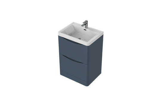 Aragon 600mm Handless Floor Cabinet with Basin. 2 Drawer Soft Close - Heritage Blue