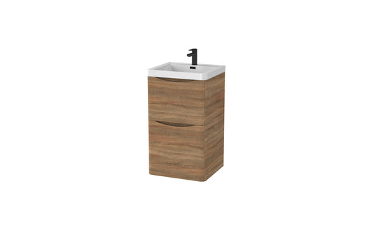 Aragon 500mm Handless Floor Cabinet with Basin. 2 Drawer Soft Close - Driftwood Oak