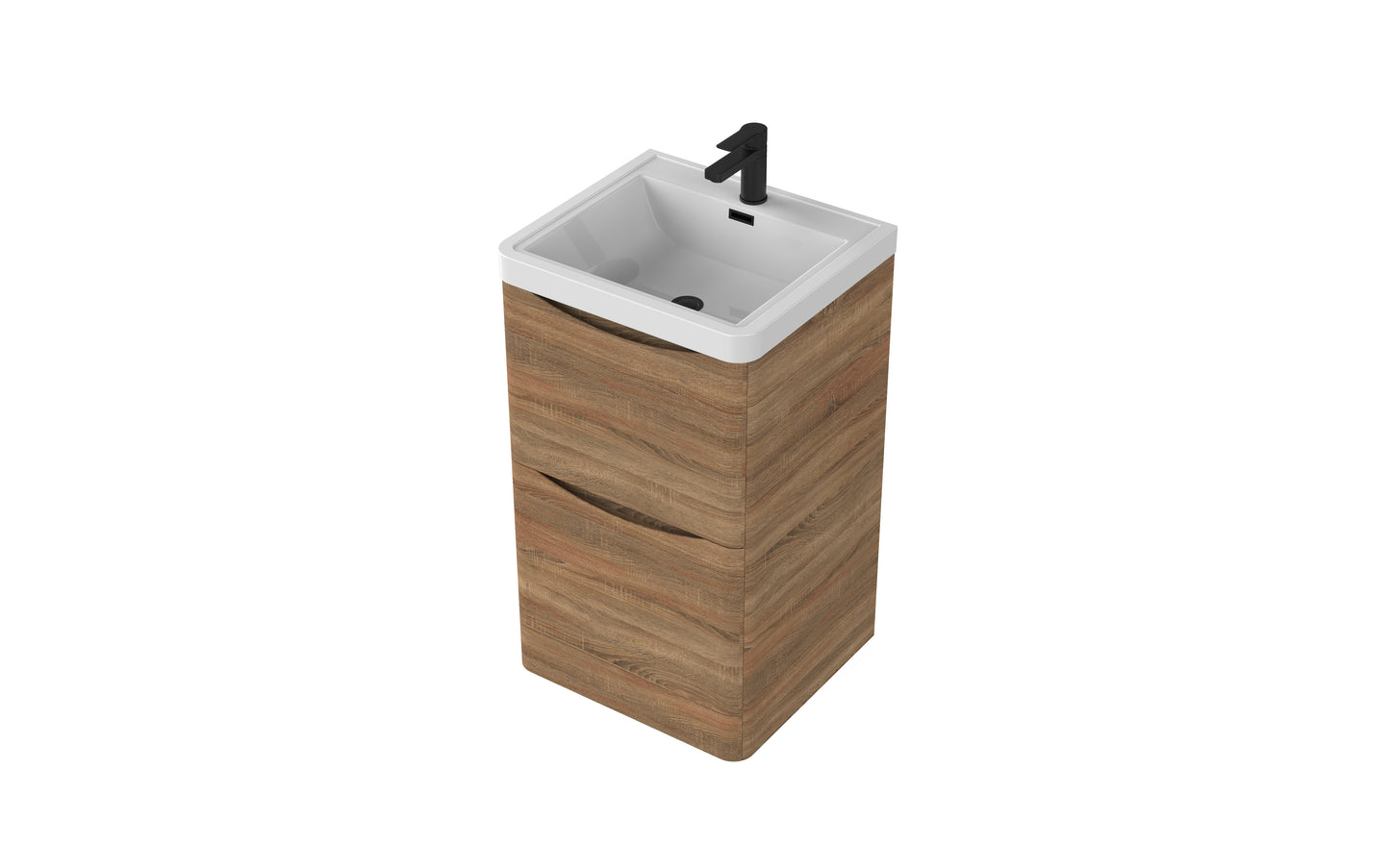 Aragon 500mm Handless Floor Cabinet with Basin. 2 Drawer Soft Close - Driftwood Oak