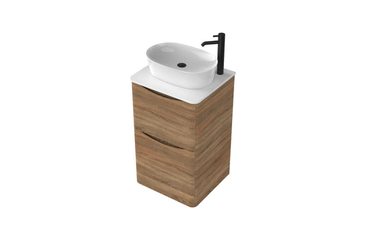 Aragon 500mm Handless Floor Cabinet with Countertop. 2 Drawer Soft Close - Driftwood Oak