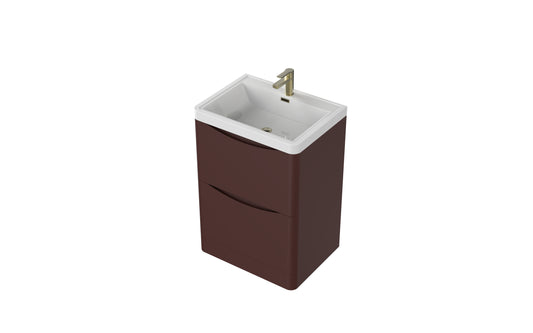 Aragon 600mm Handless Floor Cabinet with Basin. 2 Drawer Soft Close - Rustic Earth