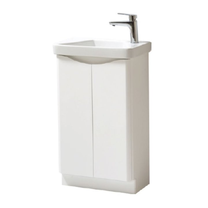 Tenby 500 x 290mm Shallow Cloakroom Floor Vanity Unit with Basin - Gloss White