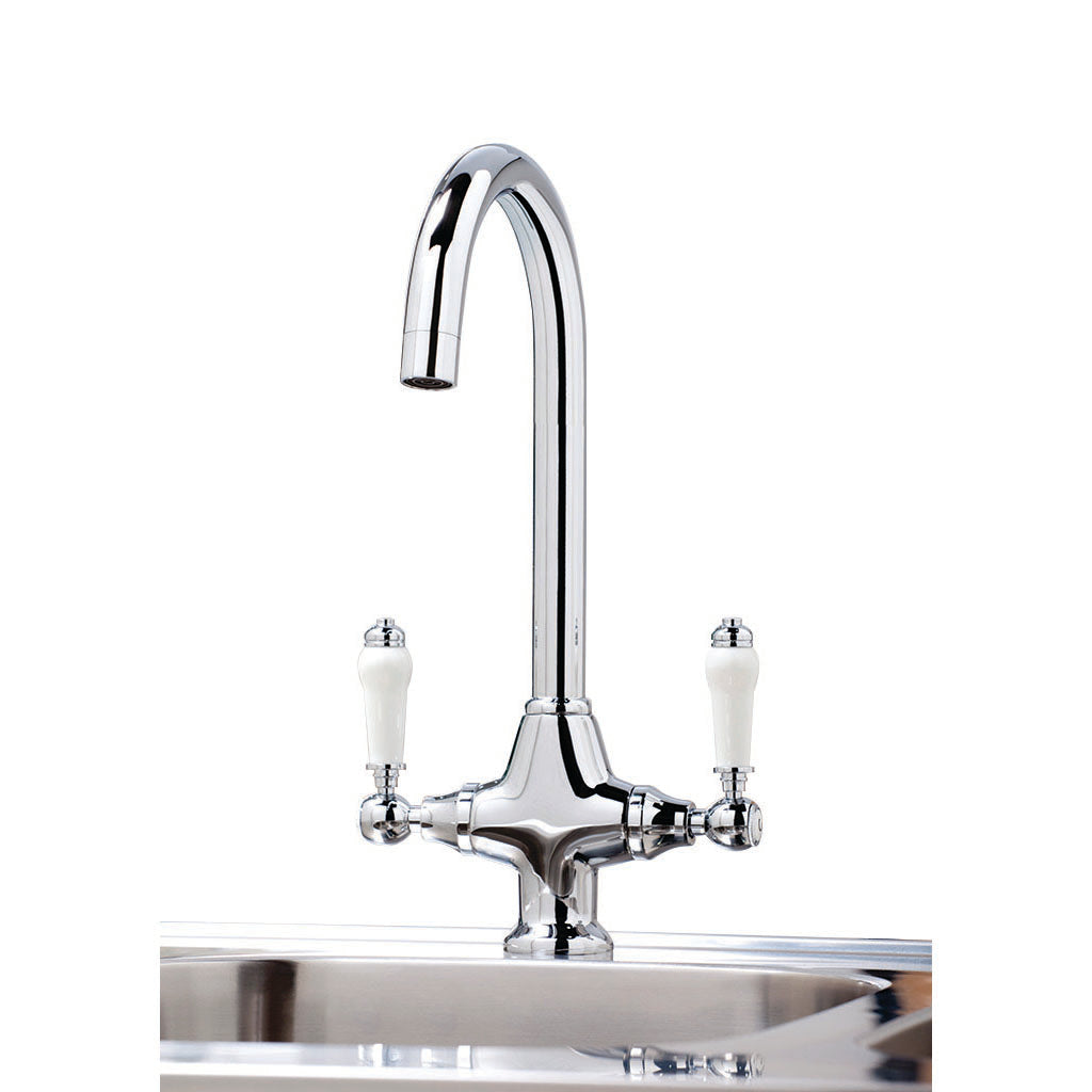 Vares-A 'York' Traditional Dual Lever Swan Neck Monobloc Kitchen Sink Taps - Chrome