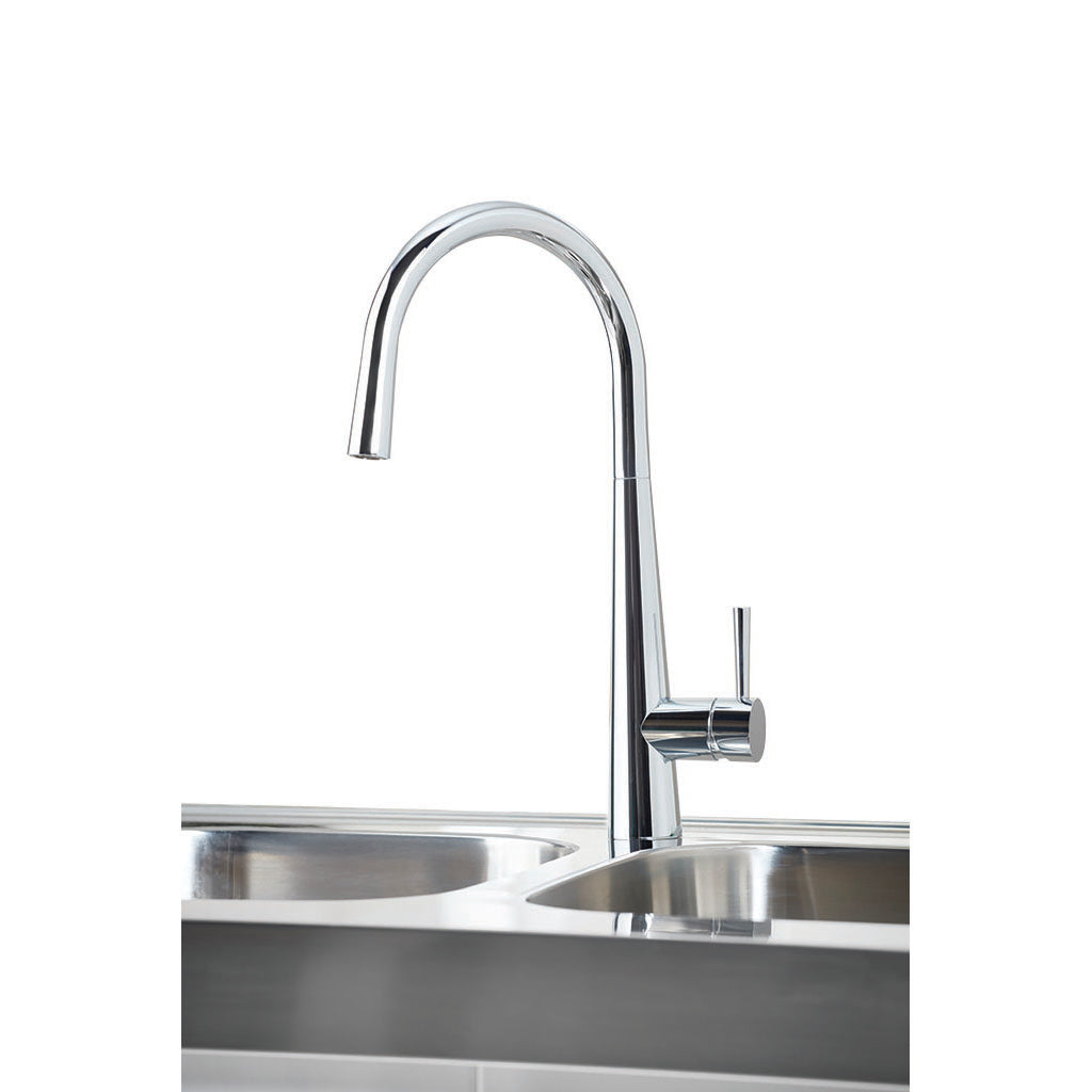 Vares-A 'Veneto' Single Lever Swan Neck Monobloc Kitchen Sink Taps - Chrome