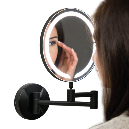 Vares-A Round LED Make Up Mirror - Wall Mounted Black