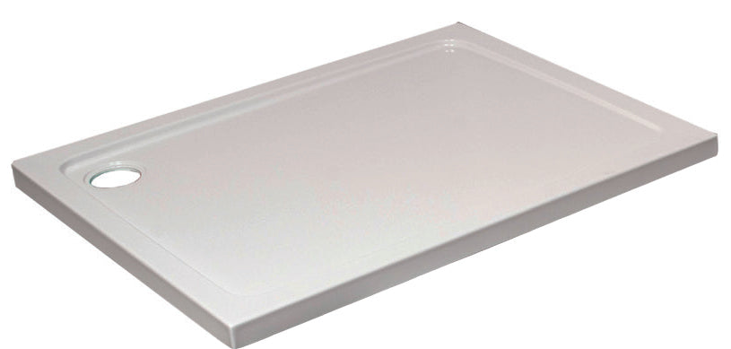 K-Vit Rectangular Stone Resin Shower Tray 1300mm x 800mm - 90mm Wastes Chrome, Black or Brushed Brass