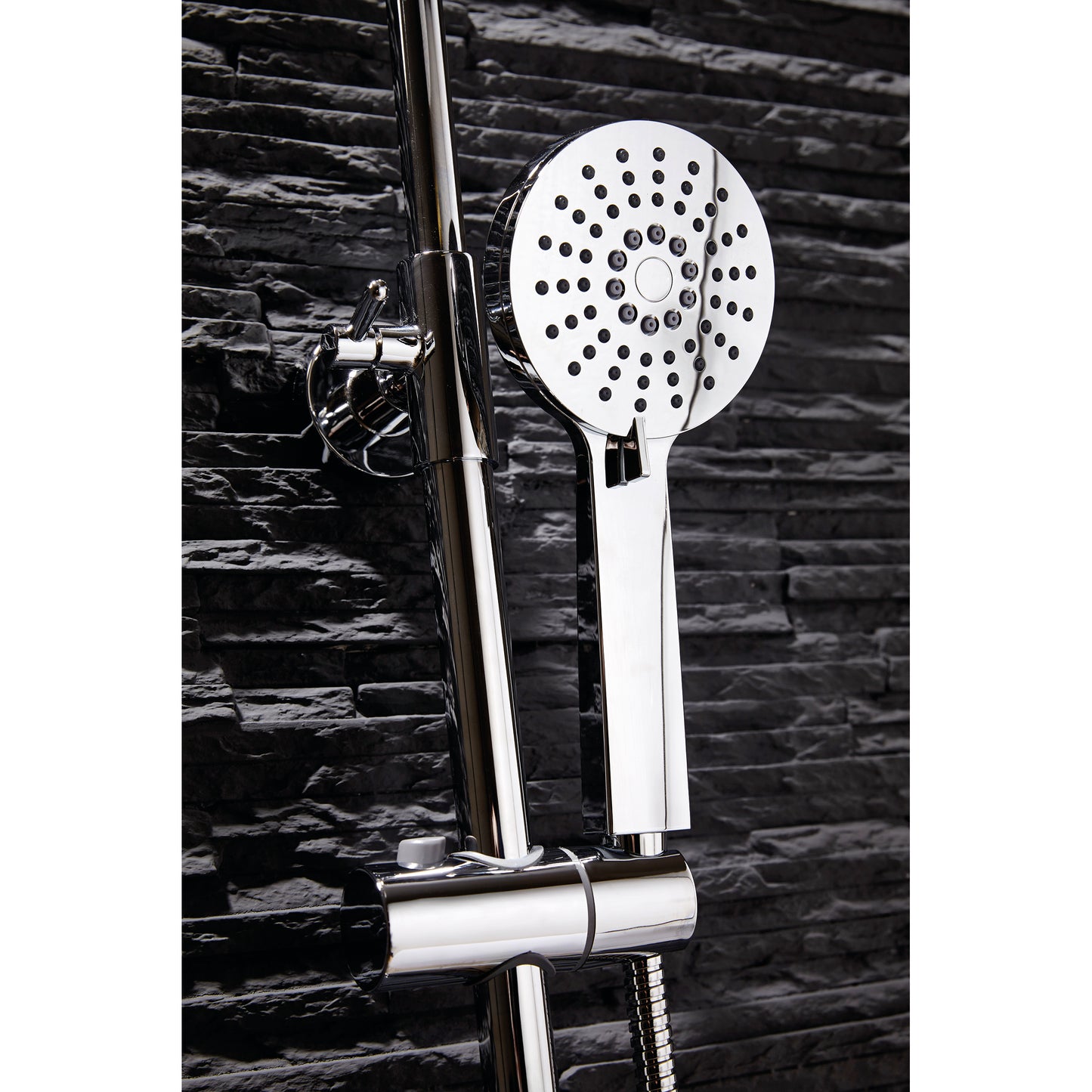 Vares-A Cool Touch Round Exposed Dual Head Exposed Shower with Ridge Riser - Chrome